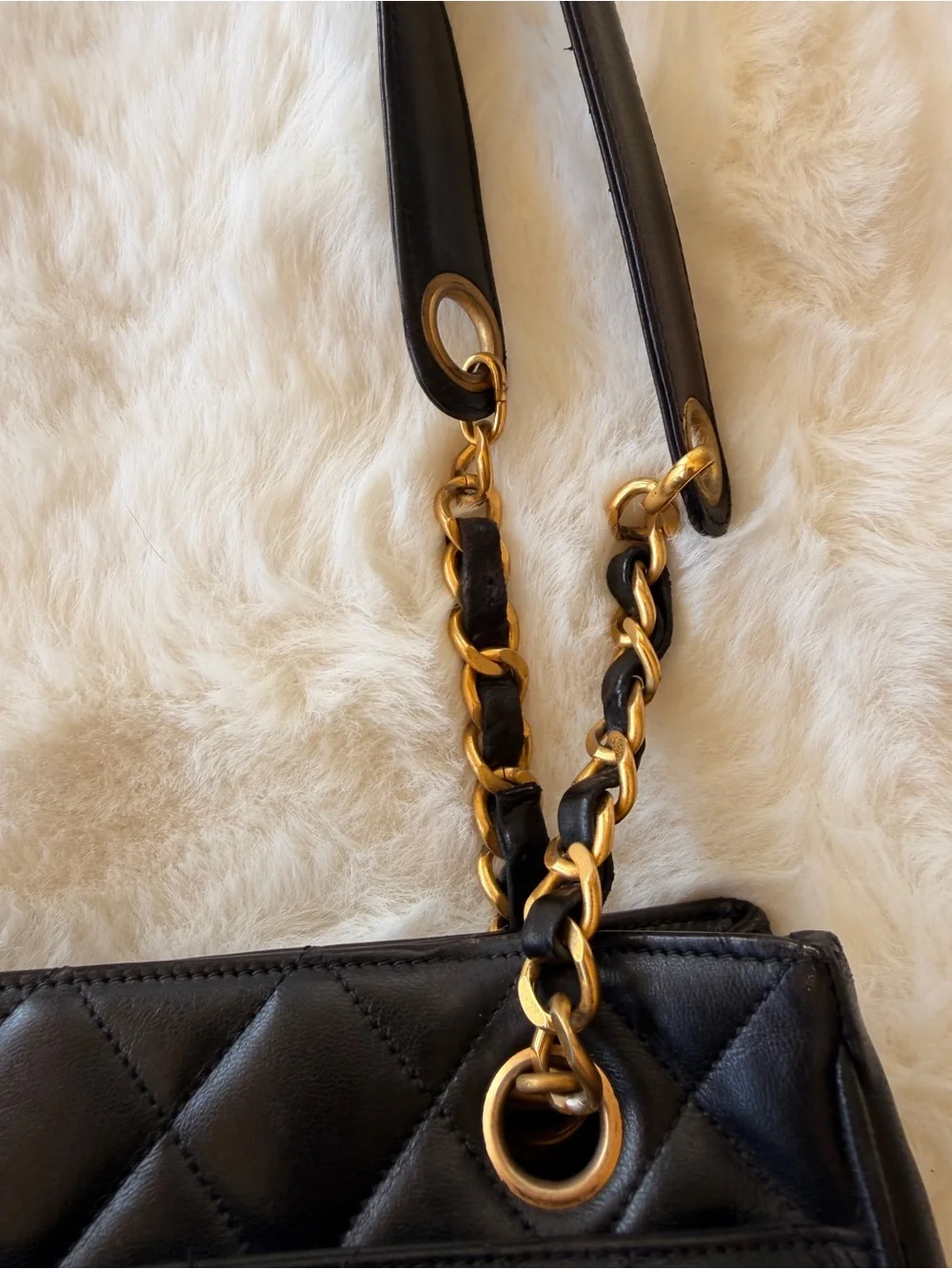 Authentic Vintage CHANEL Black Quilted Lambskin Shoulder Tote Gold Hardware Rare
